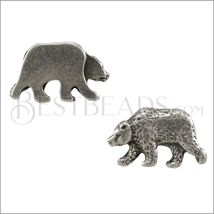10mm flat BEAR slider ANT SILVER - 10 pcs
