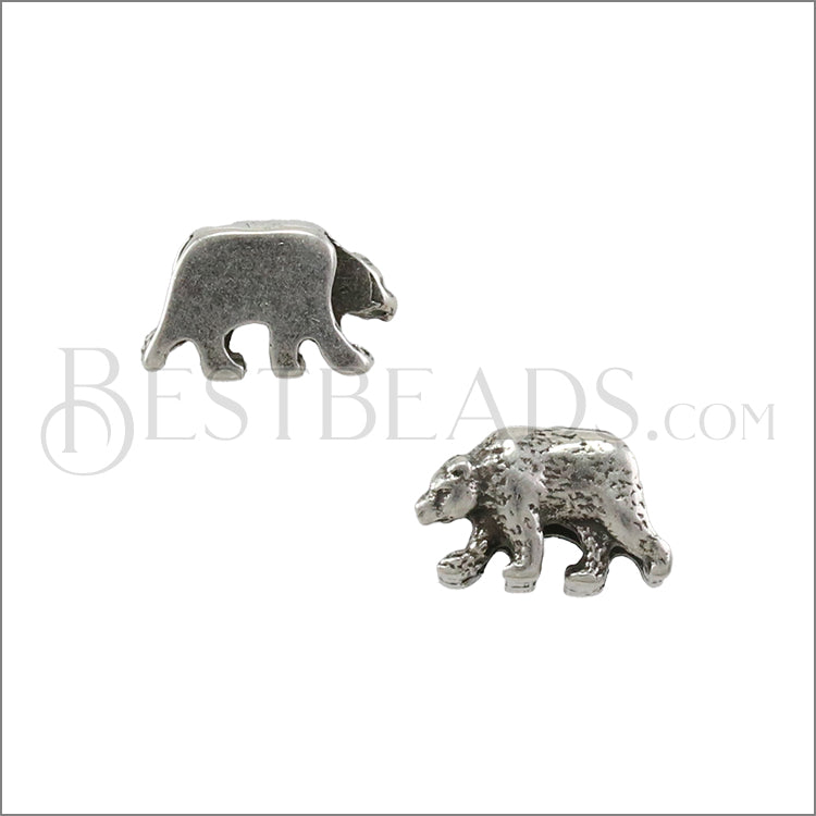 5mm flat BEAR slider ANT SILVER - 10 pcs