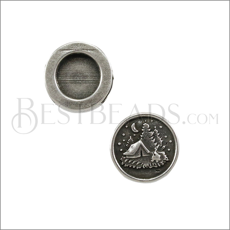 10mm flat CAMPSITE slider ANT SILVER - 10 pcs