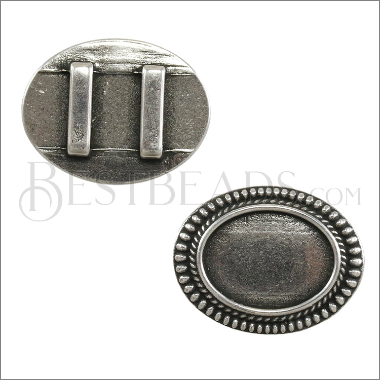 10mm Flat DOTTED CHAIN CABOCHON slider ANTIQUE SILVER - 10 pcs