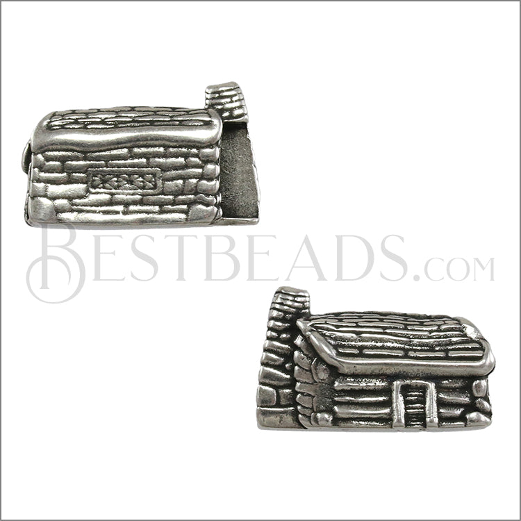 10mm flat LOG CABIN slider ANT SILVER - 10 pcs