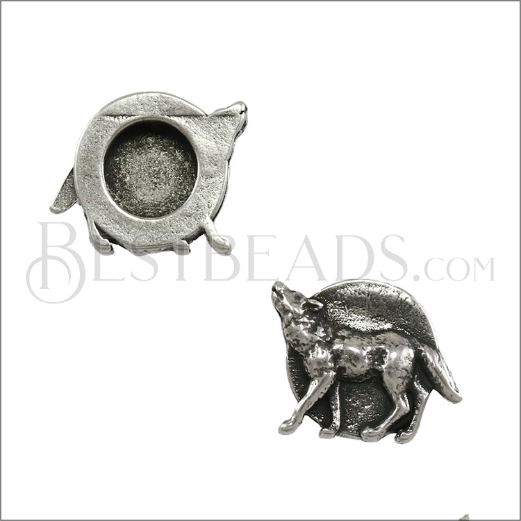 10mm Flat HOWLING WOLF slider ANTIQUE SILVER - 10 pcs
