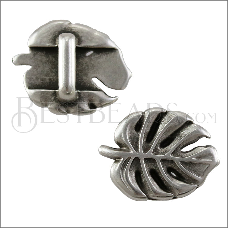 5mm flat PHILODENDRON LEAF slider ANT SILVER - 10 pcs