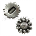 5mm flat DETAILED SUNFLOWER slider ANT SILVER - 10 pcs