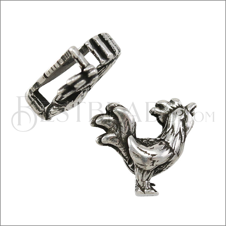 10mm flat ROOSTER slider ANT SILVER - 10 pcs