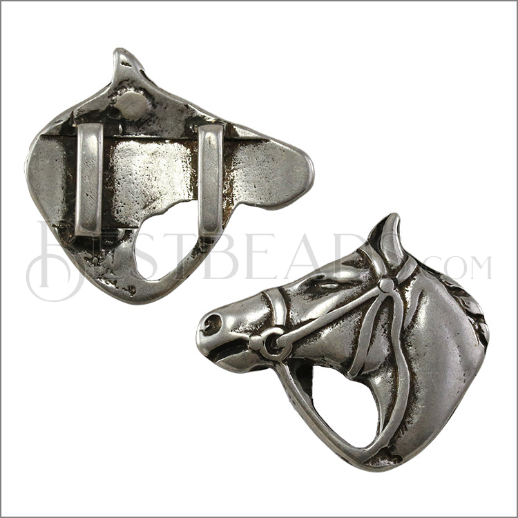 10mm flat HORSE HEAD w/ BRIDLE slider ANT SILVER - 5 pcs