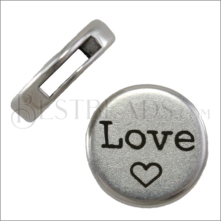 10mm flat LOVE slider ANT SILVER - 10 pcs