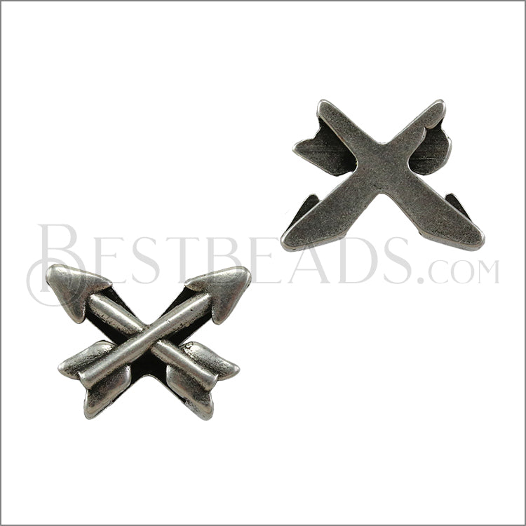 10mm flat CROSSED ARROWS slider ANT SILVER - 10 pcs