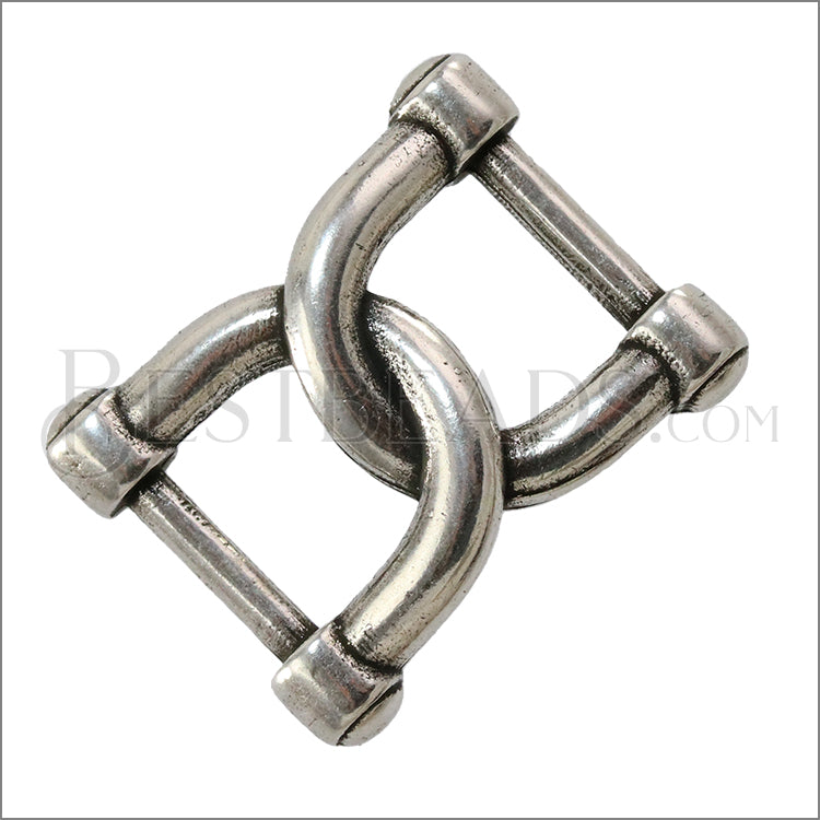 8mm flat DOUBLE HORSESHOE slider ANT SILVER - 10 pcs
