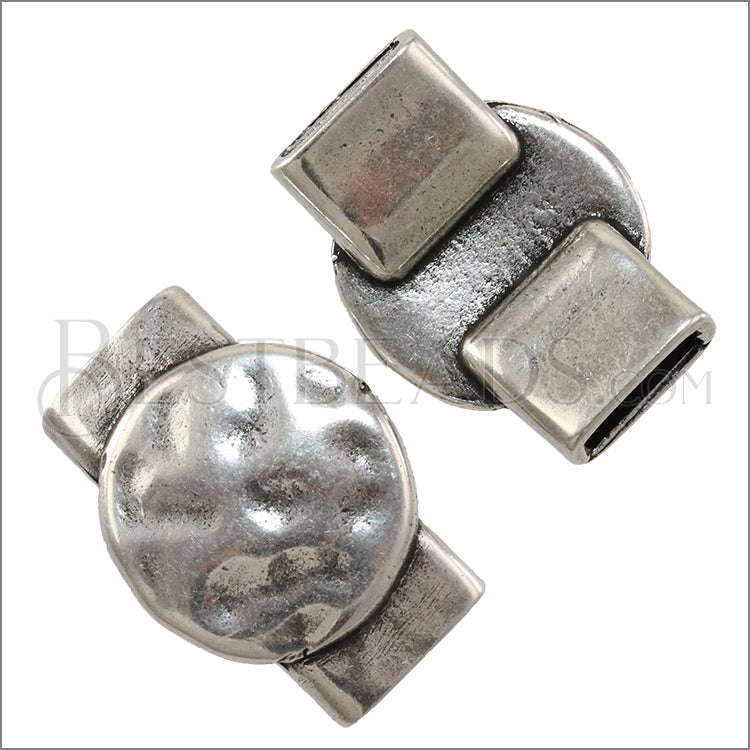 10mm flat HAMMERED CIRCLE BRACELET BAR slider ANT SILVER - 10 pcs