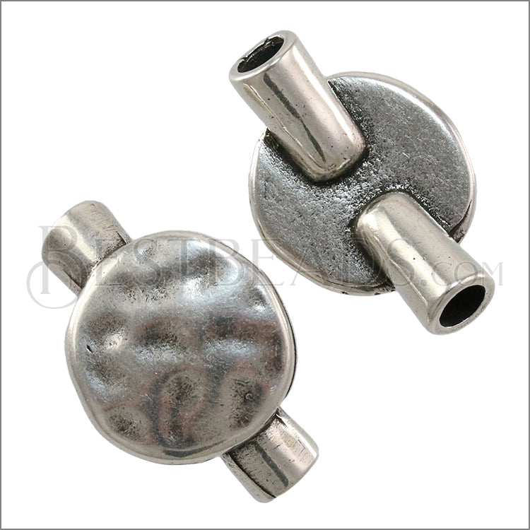 5mm round HAMMERED CIRCLE BRACELET BAR slider ANT SILVER - 10 pcs