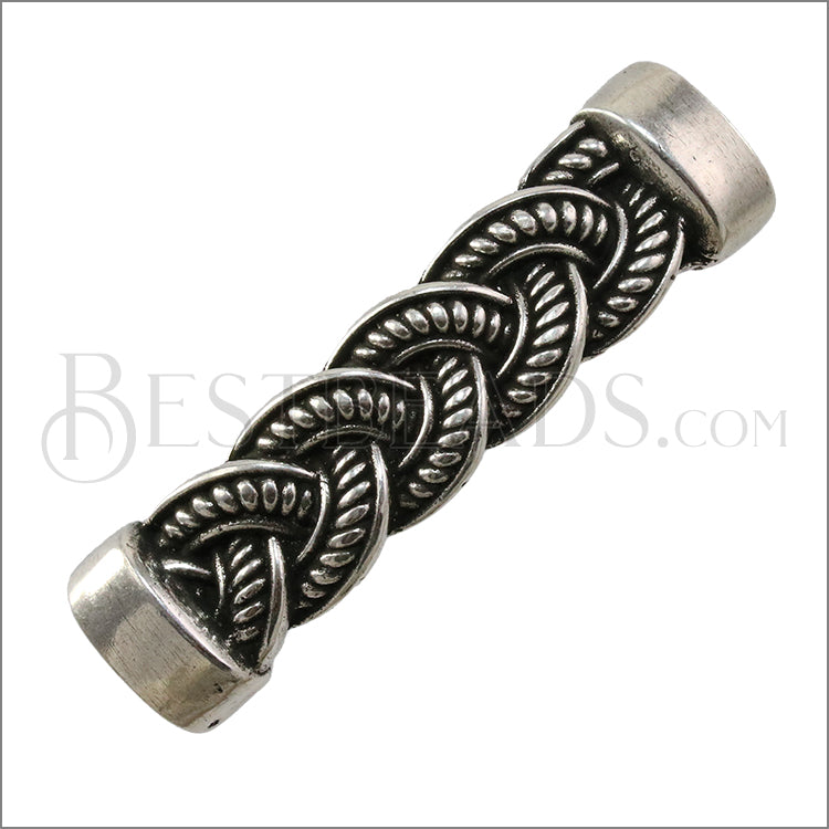 11x6mm ORNATE BRAID slider ANT SILVER - 10 pcs