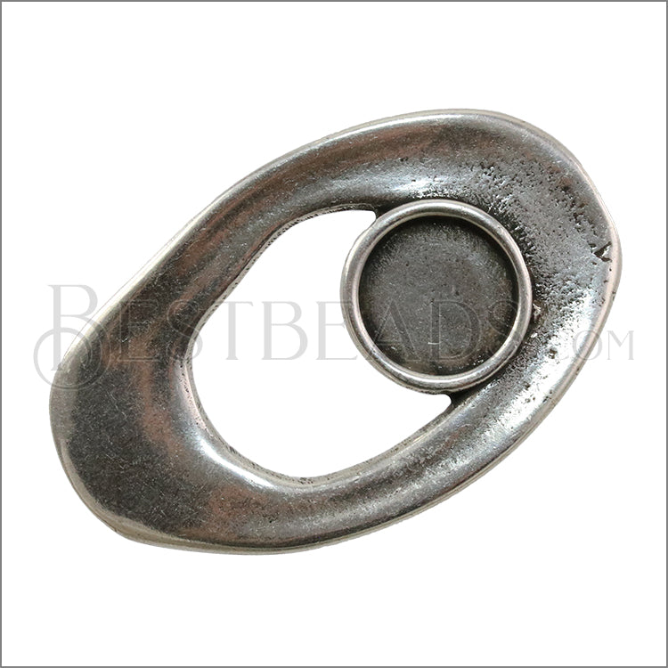 10mm flat IRREGULAR OVAL w/ NO STONE centerpiece ANT SILVER - 5 pcs