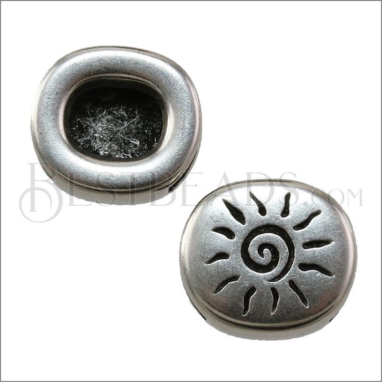 10mm flat OVAL w/ SUN slider ANT SILVER - 10 pcs