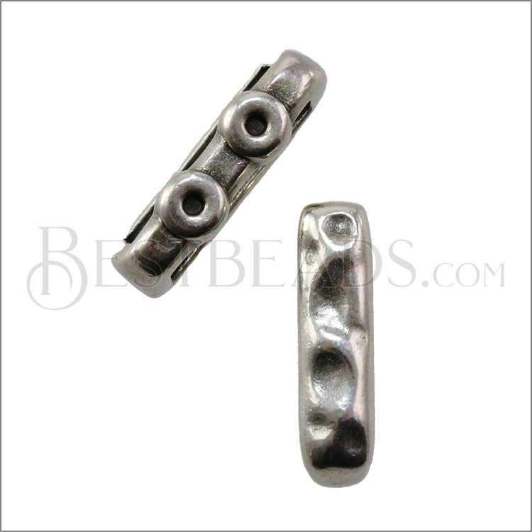 10mm flat HAMMERED CRIMP BAR slider ANT SILVER - 10 pcs