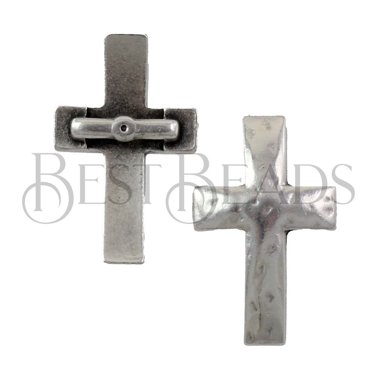 10mm flat HAMMERED CROSS CRIMP slider ANT SILVER - 5 pcs