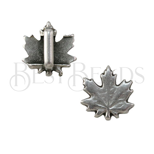 5mm flat MAPLE LEAF slider ANT SILVER - 10 pcs