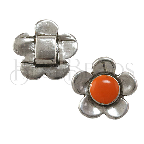 10mm flat EPOXY DAISY slider ANT SILVER w/ ORANGE - 2 pcs