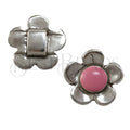 10mm flat EPOXY DAISY slider ANT SILVER w/ PINK - 2 pcs