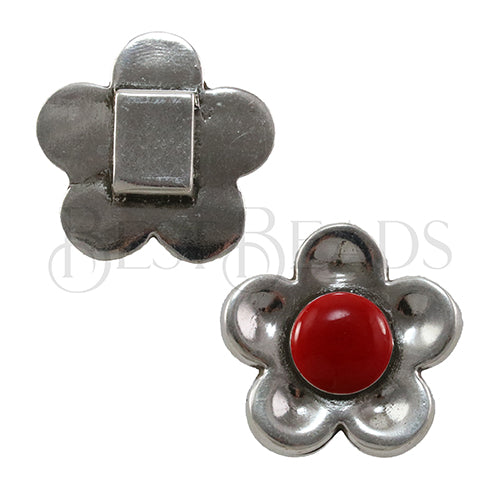 10mm flat EPOXY DAISY slider ANT SILVER w/ RED - 2 pcs