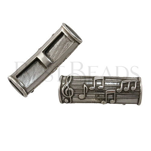 10mm flat MUSICAL NOTES slider ANT SILVER - 5 pcs