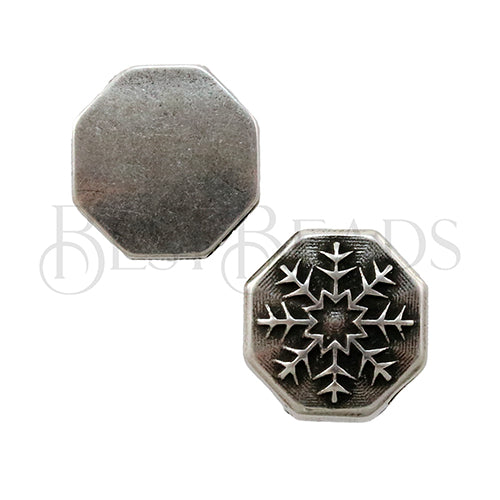 10mm flat OCTOGONAL SNOWFLAKE slider ANT SILVER - 5 pcs