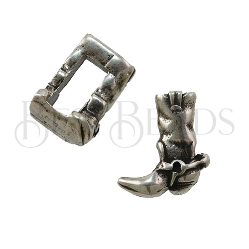 5mm flat COWBOY BOOT slider ANT SILVER - 10 pcs