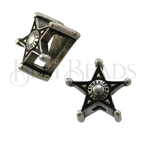 5mm flat SHERIFF BADGE slider ANT SILVER - 5 pcs