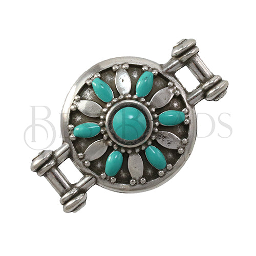 5mm flat 12 OVAL SOUTHWESTERN centerpiece ANT SILVER w/ TURQUOISE - 2 pcs