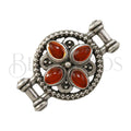 5mm flat 4 OVAL SOUTHWESTERN centerpiece ANT SILVER w/ AMBER - 2 pcs