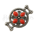 5mm flat 4 OVAL SOUTHWESTERN centerpiece ANT SILVER w/ ORANGE - 2 pcs