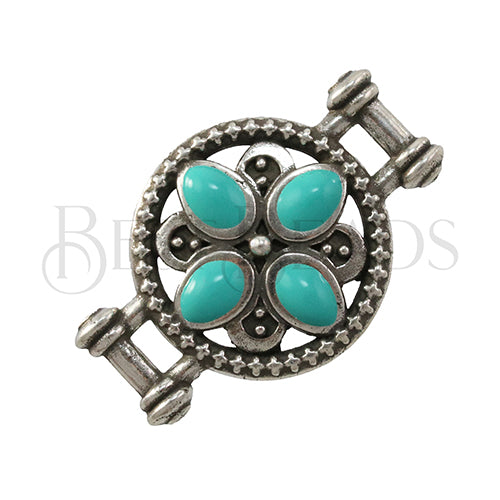 5mm flat 4 OVAL SOUTHWESTERN centerpiece ANT SILVER w/ TURQUOISE - 2 pcs