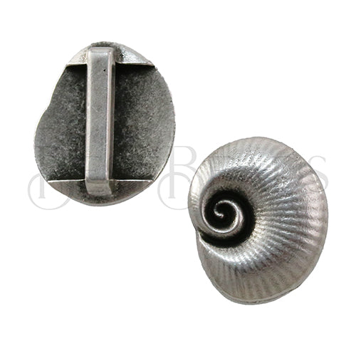 10mm flat NAUTILUS SHELL slider ANT SILVER - 10pcs