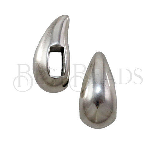 5mm flat TEARDROP slider ANT SILVER - 10pcs
