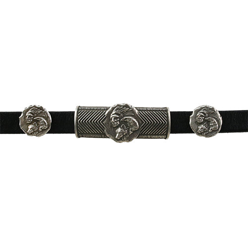 Flat leather RIVET BUTTON w/ NATIVE AMERICAN set ANT SILVER - 10 sets