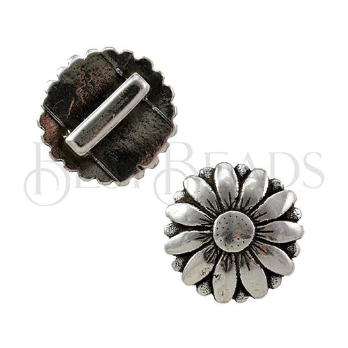 10mm flat VENETIAN DAISY slider ANT SILVER - 5 pcs