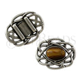 10mm flat VENETIAN WEAVE slider ANT SILVER w/ TIGERS EYE - 2 pcs