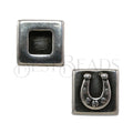 10mm flat SQUARE HORSESHOE slider ANT SILVER - 10 pcs
