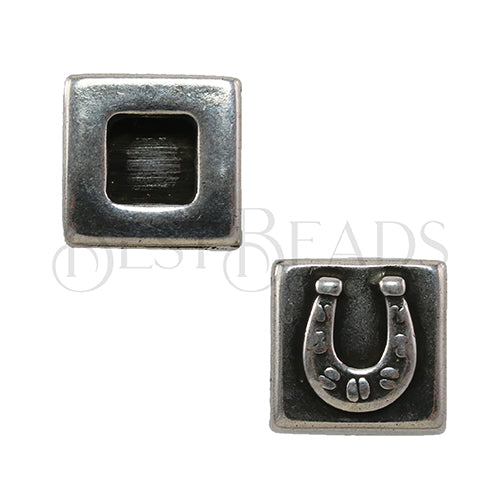 10mm flat SQUARE HORSESHOE slider ANT SILVER - 10 pcs