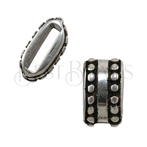 10mm flat DOUBLE VENETIAN DOTS slider ANT SILVER - 10 pcs