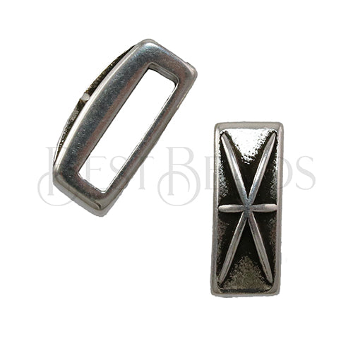 10mm flat ASTERISK slider ANT SILVER - 10 pcs