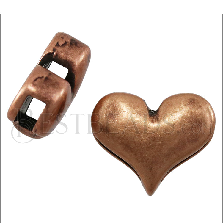 10mm flat PLAIN HEART slider ANT COPPER - 10 pcs