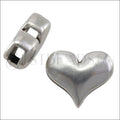 10mm flat PLAIN HEART slider ANT SILVER - 10 pcs