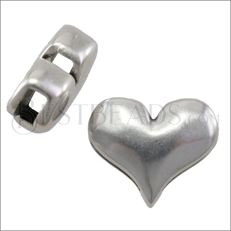 10mm flat PLAIN HEART slider ANT SILVER - 10 pcs