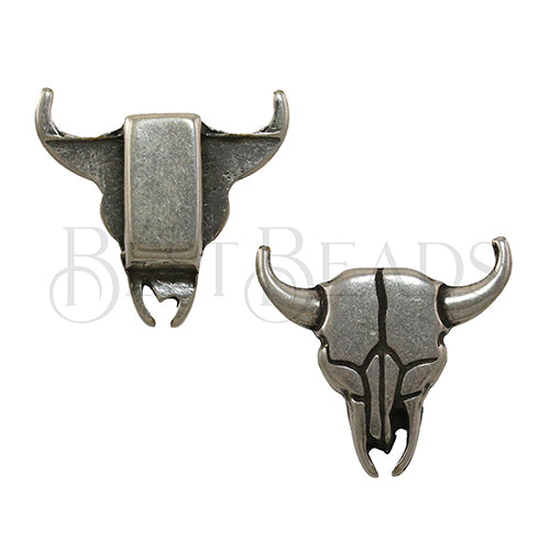 10mm flat BULL SKULL slider ANT SILVER - 10 pcs