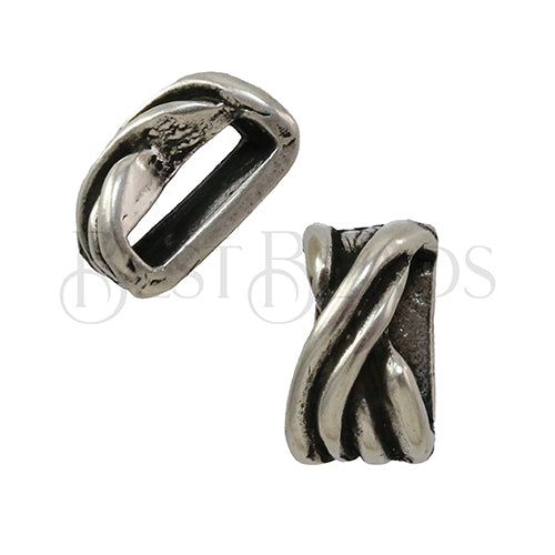 10mm flat DOMED CROSSED KNOT slider ANT SILVER - 10 pcs