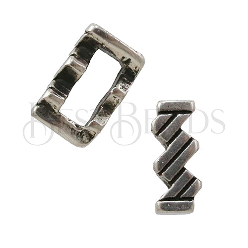 6mm flat TILED ZIG-ZAG slider ANT SILVER - 10 pcs