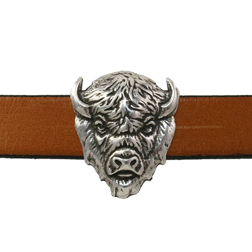 10mm flat BUFFALO HEAD slider ANT SILVER - 5 pcs
