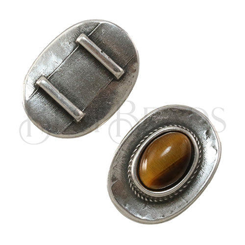 10mm flat COWBOY HAT slider ANT SILVER w/ TIGERS EYE - 2 pcs