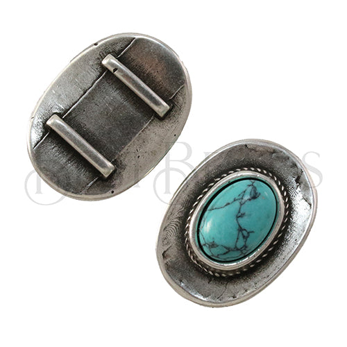 10mm flat COWBOY HAT slider ANT SILVER w/ TURQUOISE - 2 pcs